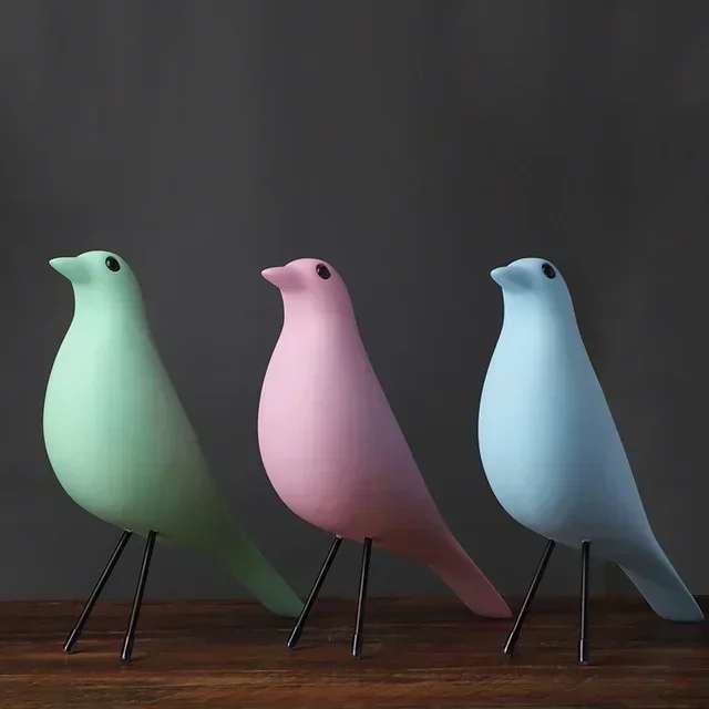 Nordic Modern Desktop Ornament Resin House Bird Pure Color Simple Line Adornment Fashion Home decoration Crafts Office Arts