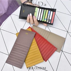 Custom Name Slim Long Card Holder Genuine Leather Woman Men Large Capacity Credit Card Case Engrave Initials Business Wallet