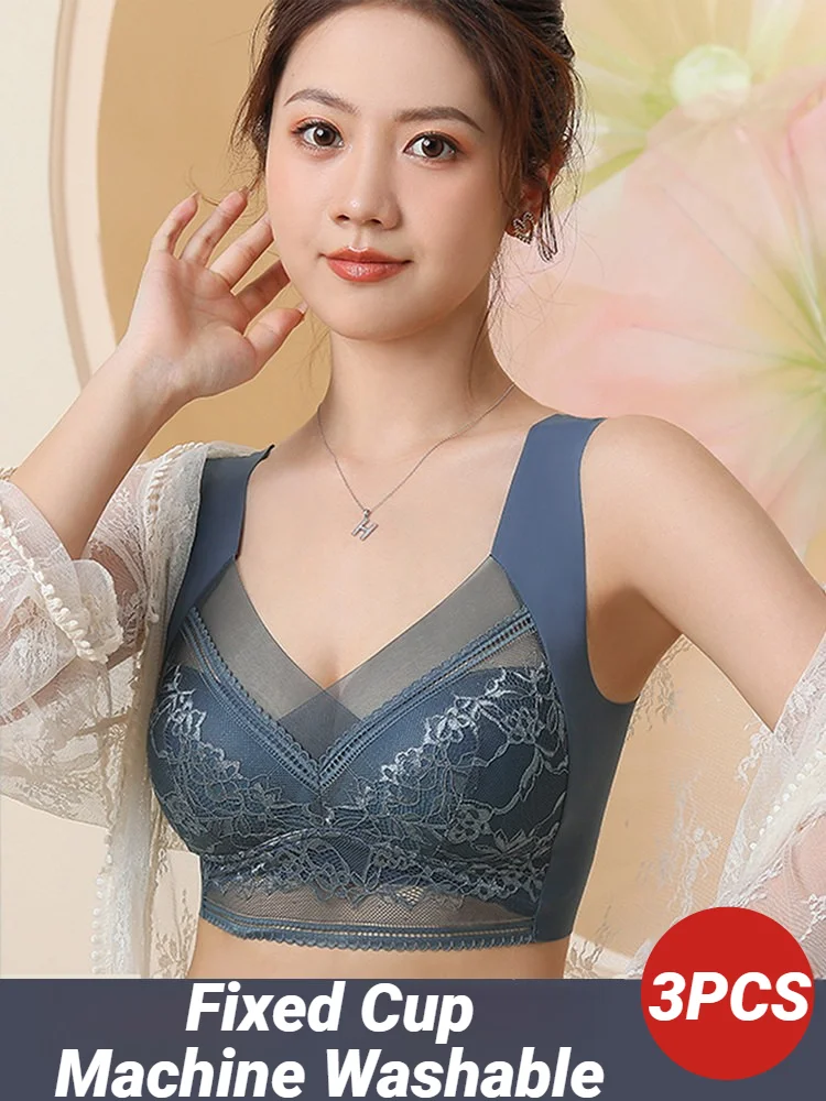 

Бесшовный бюстгальтер-бралет из ледяного шелка с эффектом пуш-ап для женщин, без косточек, с кружевом, больших размеров, летнее комфортное нижнее белье