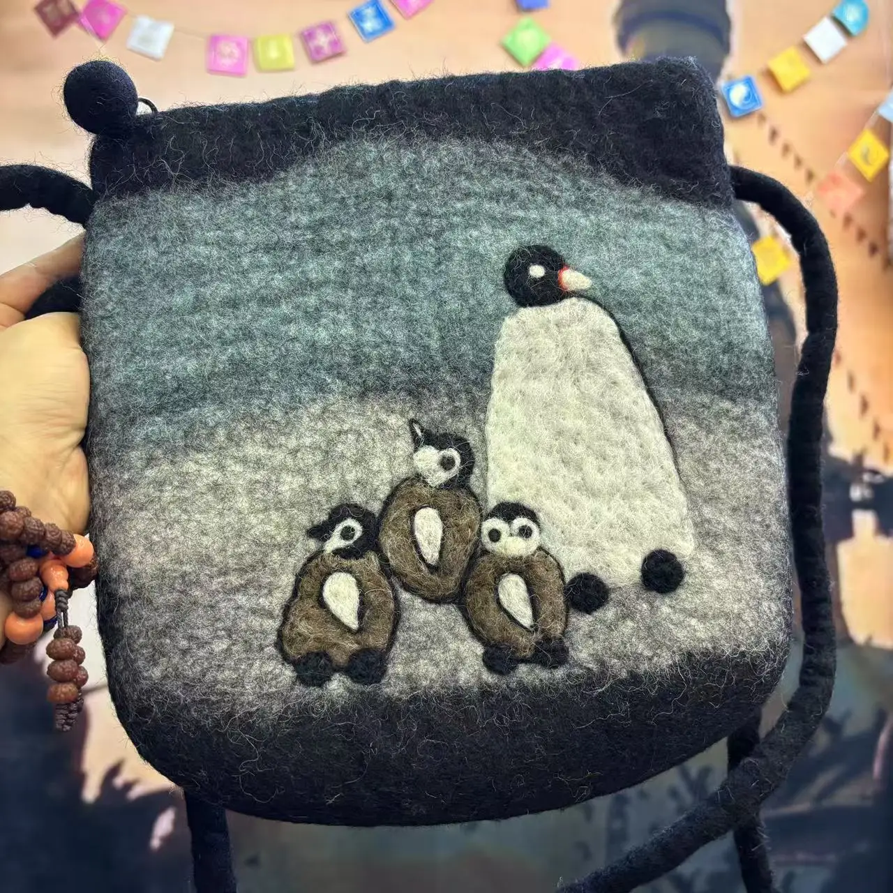 Handmade Wool Felt Embroidered Crossbody Bag Cute Shoulder Coin Purse Women Small Wallet Gift 