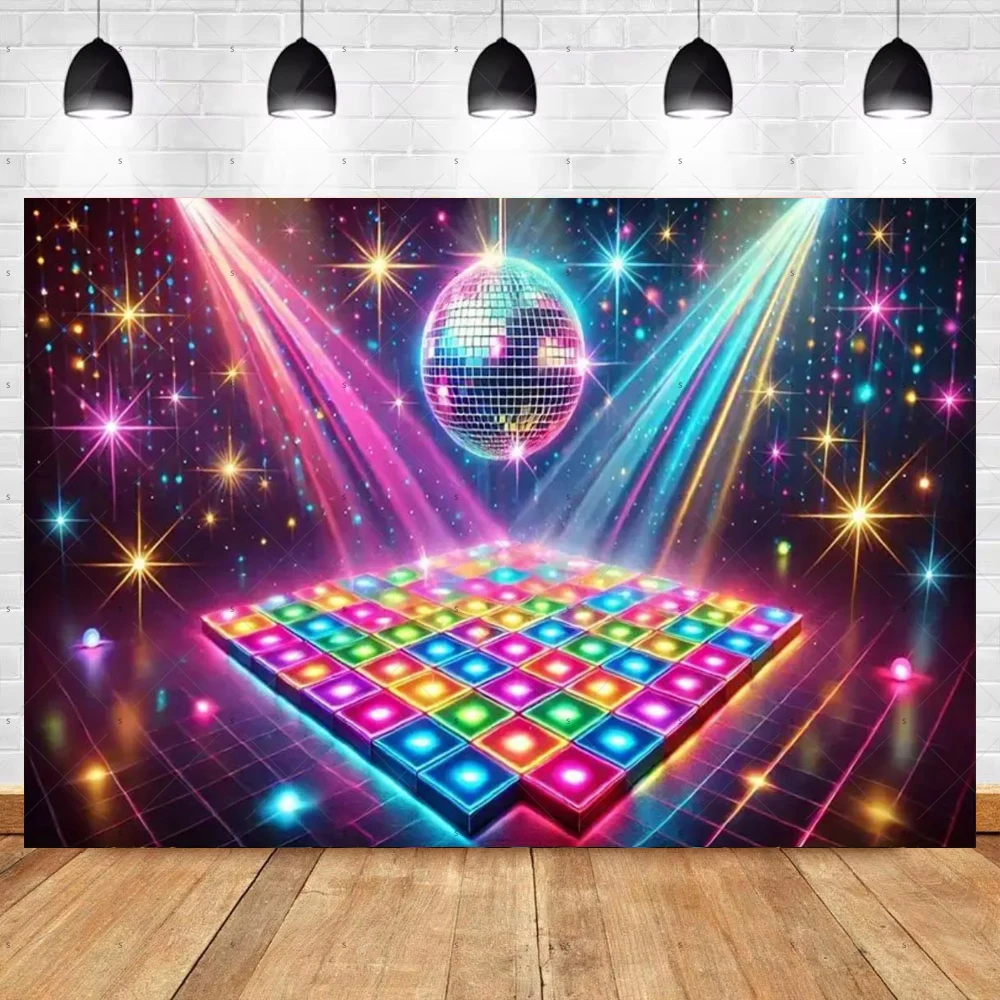 70s 80s 90s Disco Dance Partys Decorations Backdrop Club Retro Neon Ball Stage Banner Birthday Props Photo Background Supplies view 6
