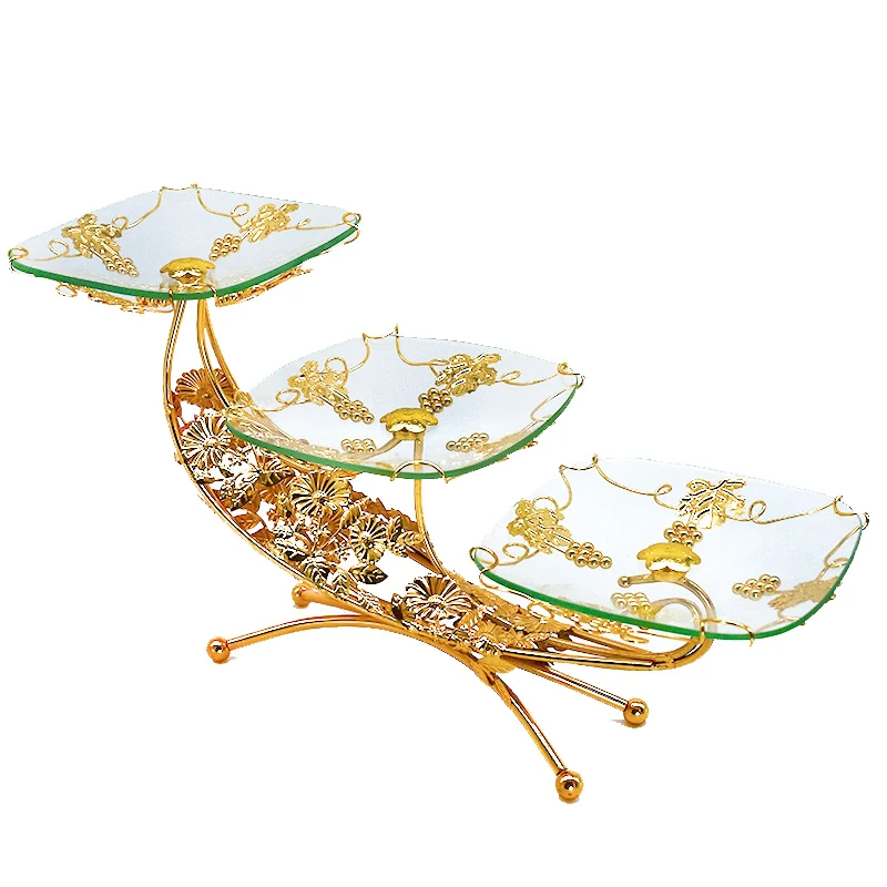 Fruit Plate Living Room Home Elegant Light Luxury Creative Coffee Table Exquisite Swing Plate Golden Glass Fruit Plate