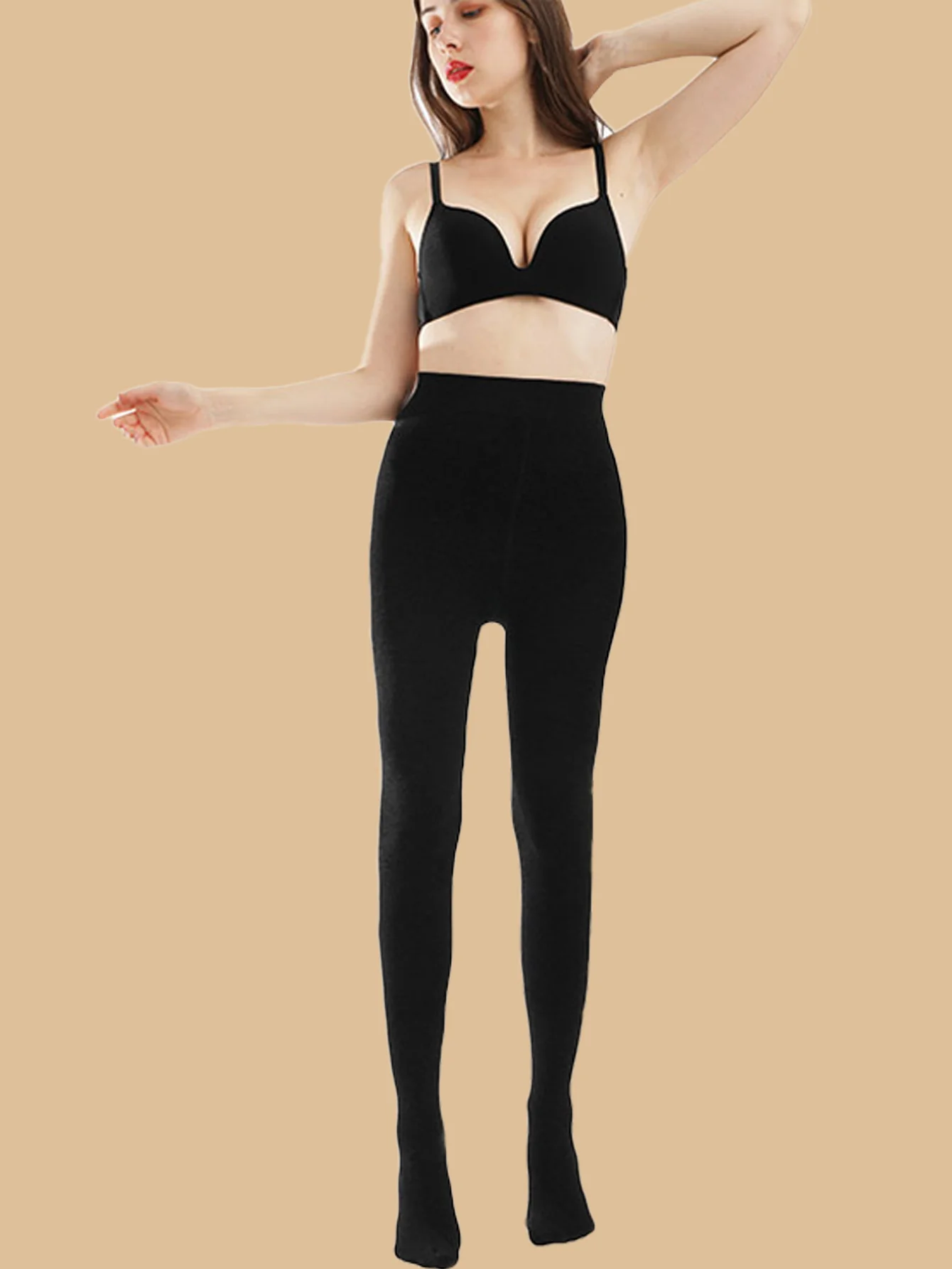 1/2 set of women\'s opaque fleece warm tight pants, fashionable high elasticity bottom pantyhose