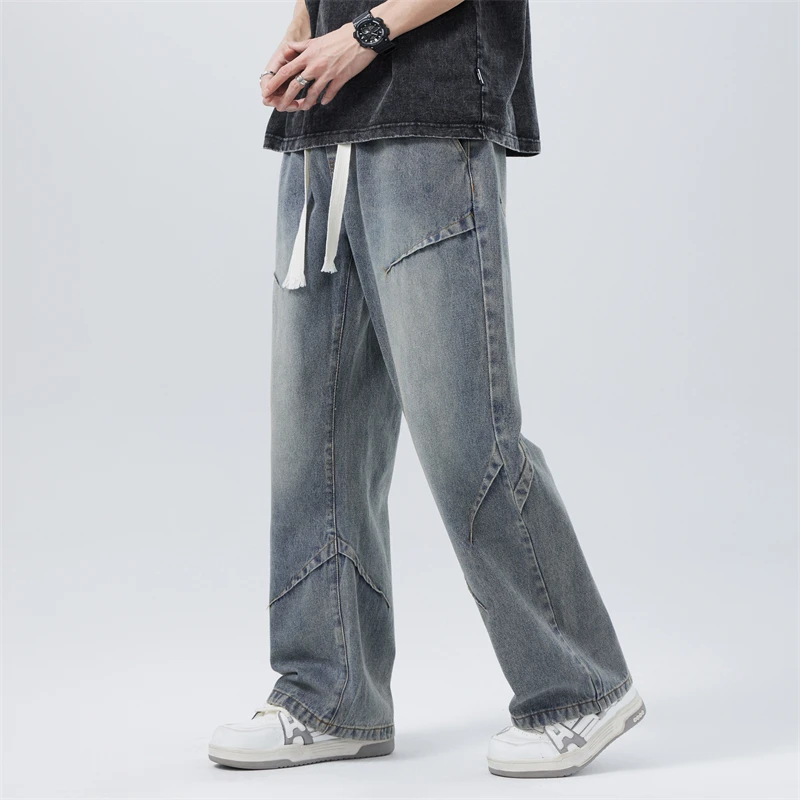 Denim Pants Men Plus Size 8XL Elastic Waist Jeans Male Fashion Casual Straight Pants Baggy Denim Pants Big Size Trousers
