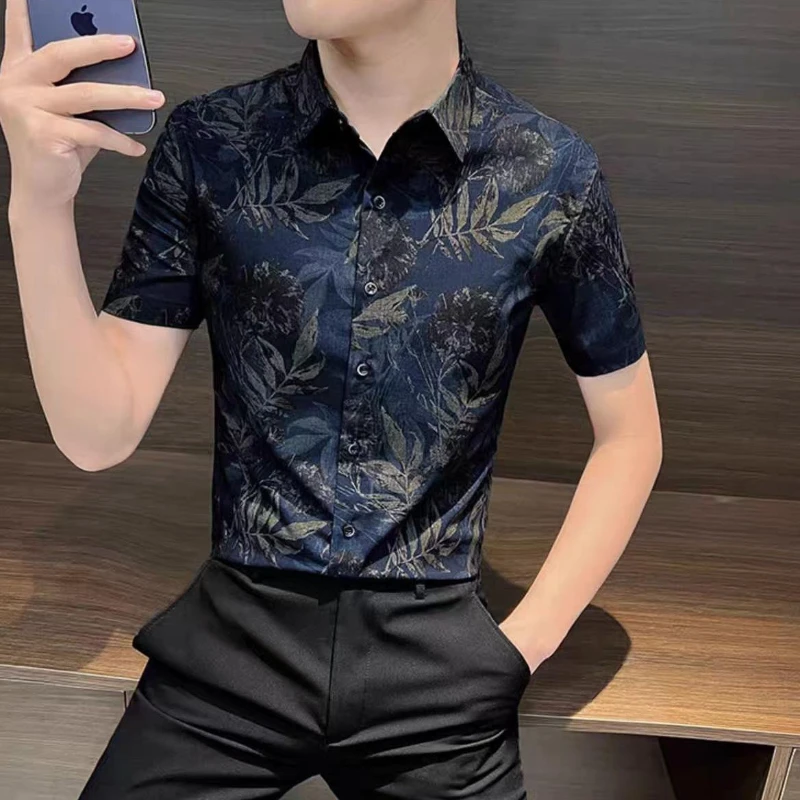 

Cool Rayon Short Sleeve Shirt for Men Modern Slim Fit with Unique Print Summer Casual Wear