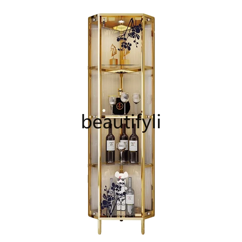

Light luxury, triangular wine cabinet, modern simple home living room dining room side cabinet, transparent display cabinet
