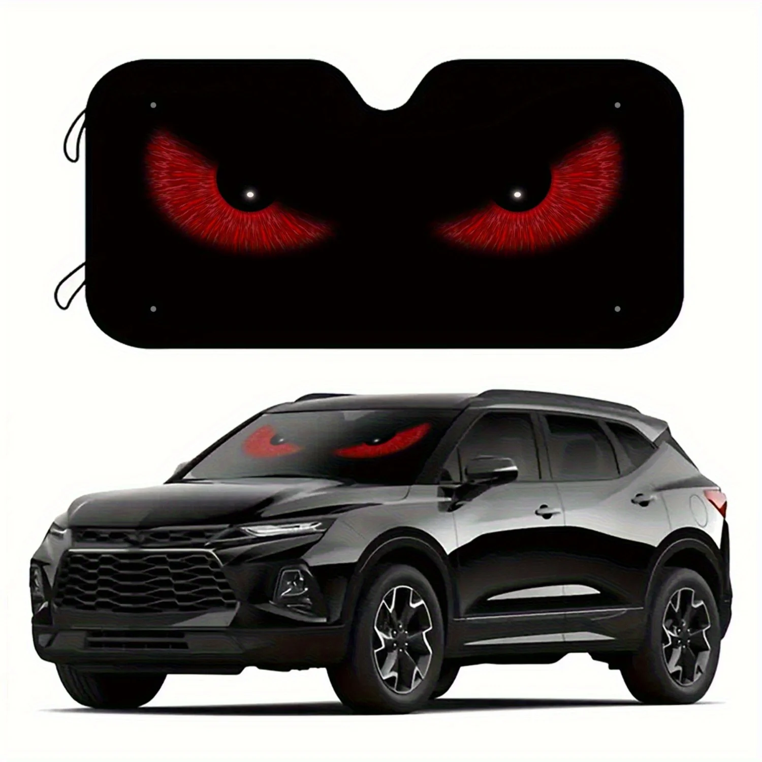 Sharp Red Eye Pattern Anti-UV Car Sunshade - Foldable Windshield Sunshade, Portable Already Installed.