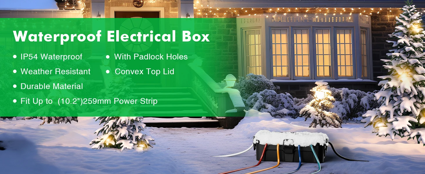 Mittelgroße wasserdichte elektrische Außenbox (11,5x5,2x4 Zoll) IP54 Verlängerungskabelabdeckung für Steckdosenleiste, Timer, Stecker, Weihnachtsbeleuchtung – Detail 1