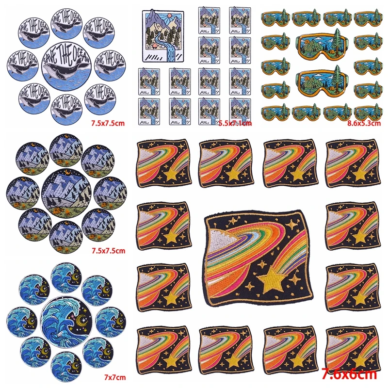 Badges For Clothes 10 PCS Wholesale Outdoor Adventure Embroidered Patches For Clothing Stickers Waves Patches On Clothes DIY