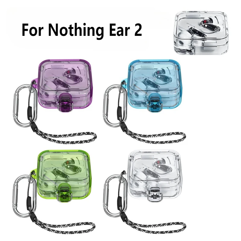 PC Headphone Shell Clear Candy Color Wireless Headphones Cover with Lanyard Hook on-off Snap Fall-protection For Nothing Ear 2