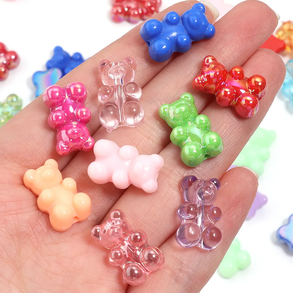30Pcs Mixed Color Bear Acrylic Beads Cute Teddy Gummy Loose Beads for DIY Jewelry Necklace Bracelet Hair Ties Accessories