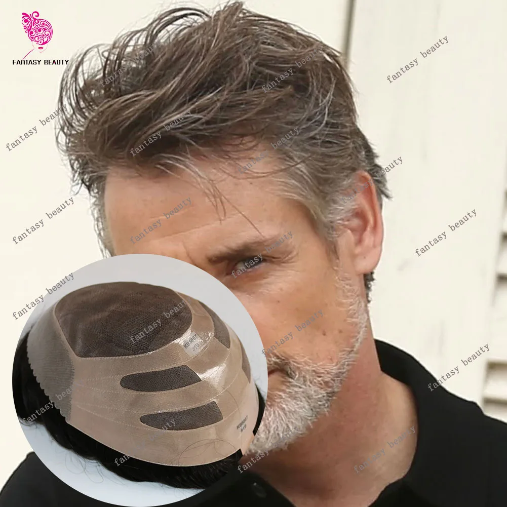 

Микс коричнево-серого цвета # 510 # Мужской дышащий моно кружевной парик Npu 240 Bond, человеческие волосы, естественная линия роста волос, прочный протез, система