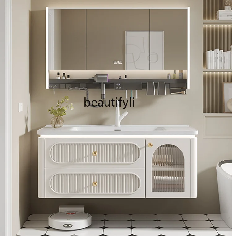 

French Bathroom Cabinet Ceramic Whole Washbin Combination Multifunctional Storage Washstand Bathroom Cabinet