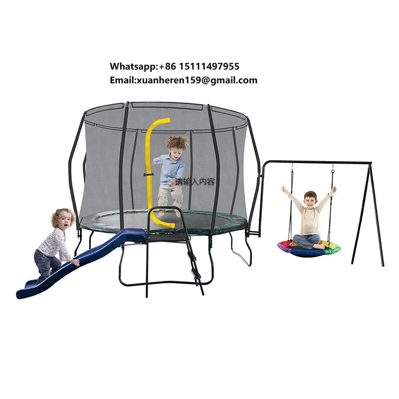 

Good Quality Stable Safe Child Adult Multiplayer Trampoline Sets Combination Swing Slide Slide Trampoline 12ft Trampolin