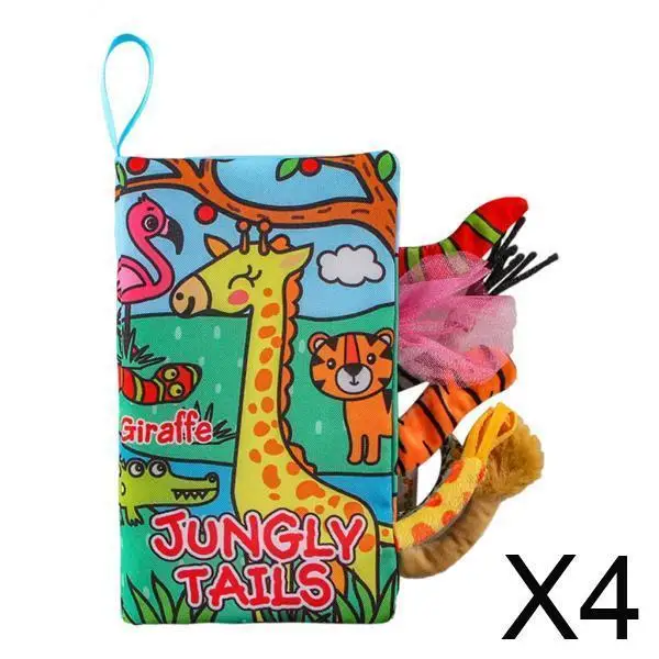4x Portable Cloth Book, Animal Tail Early Development Interactive Toys, Soft Washable Montessori Early Educational Gadget