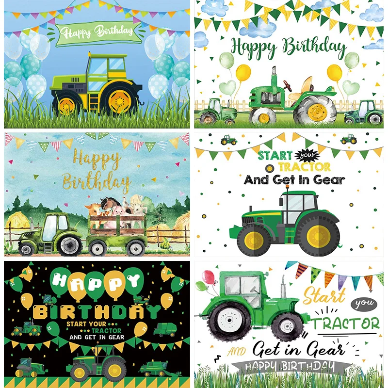 Personalised Birthday Backdrop Tractor Theme Party Decor Banner Green Farm Decoration Boy Girl Baby Shower Photo Wall Background