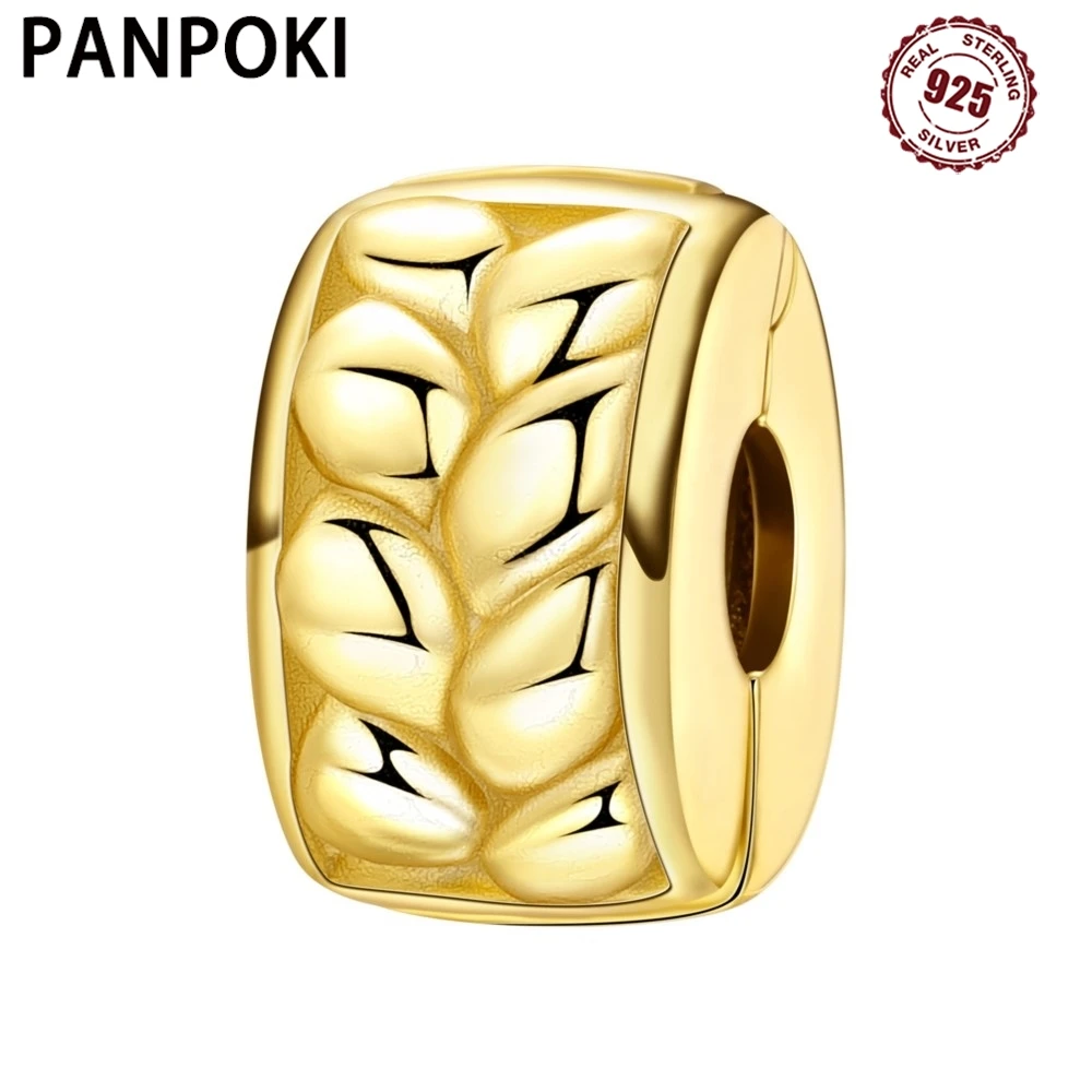 

PANPOKI 925 Sterling Silver Wheat Positioning Buckle Original Pendants Bracelet Charms Jewelry Party Beads DIY Trendy Gifts