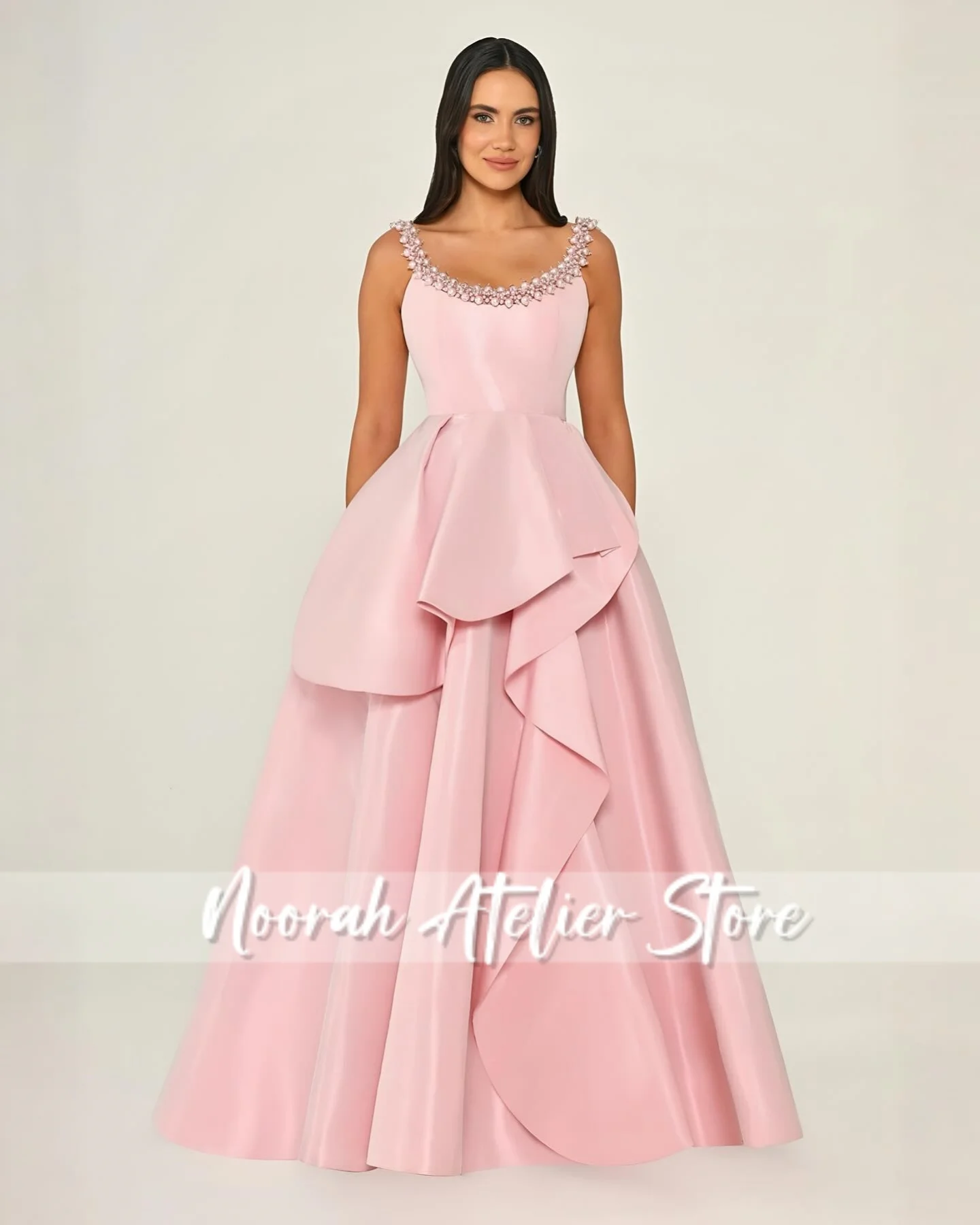 Elegant Pink pearls Pink Halter New Luxury Women's Evening Dresses 2025 Dubai Aline Celebrity Dress Prom Gown Vestido Customized
