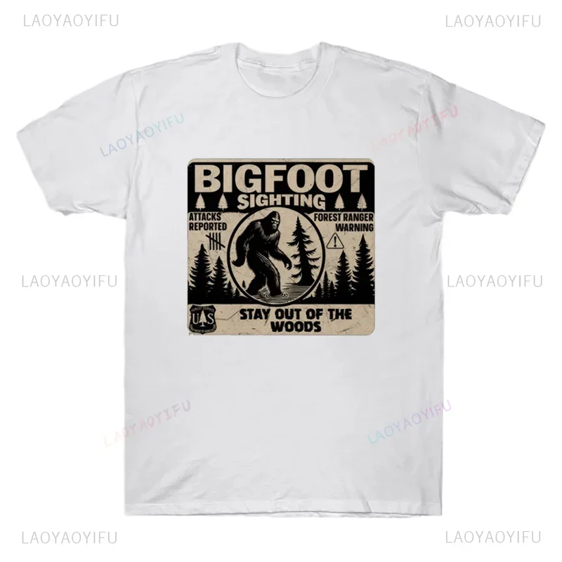 Bigfoot Sighting Attacks Peported Forest Ranger Warning Stay Out of Woods Funny Sasquatch Retro Vintage Graphic T-Shirt