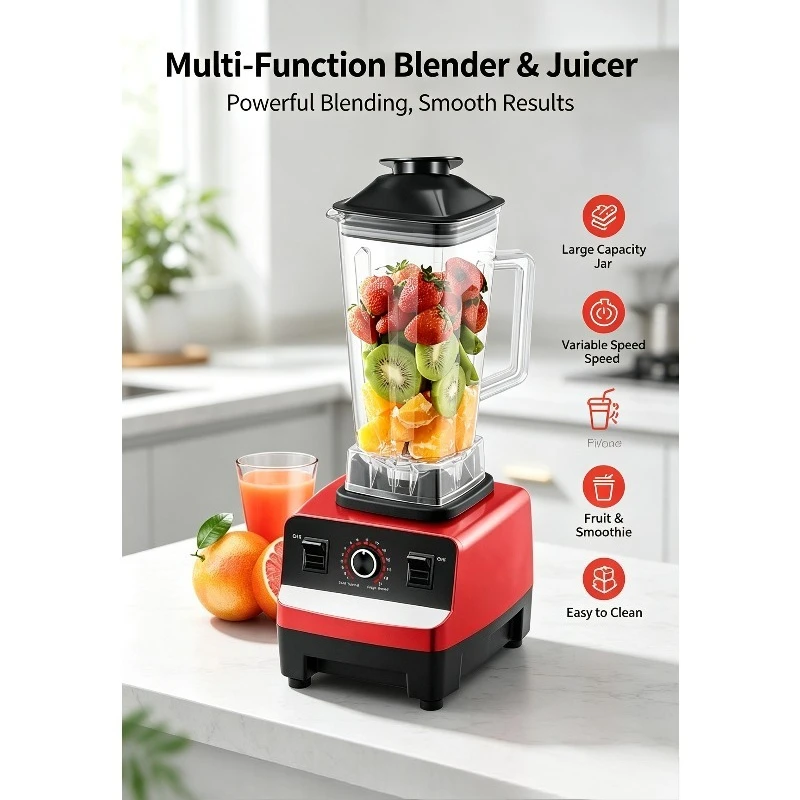 2L Large Capacity 2 Cups Blender, Household Multifunctional Fruit Food Processor Mixer for Home Use