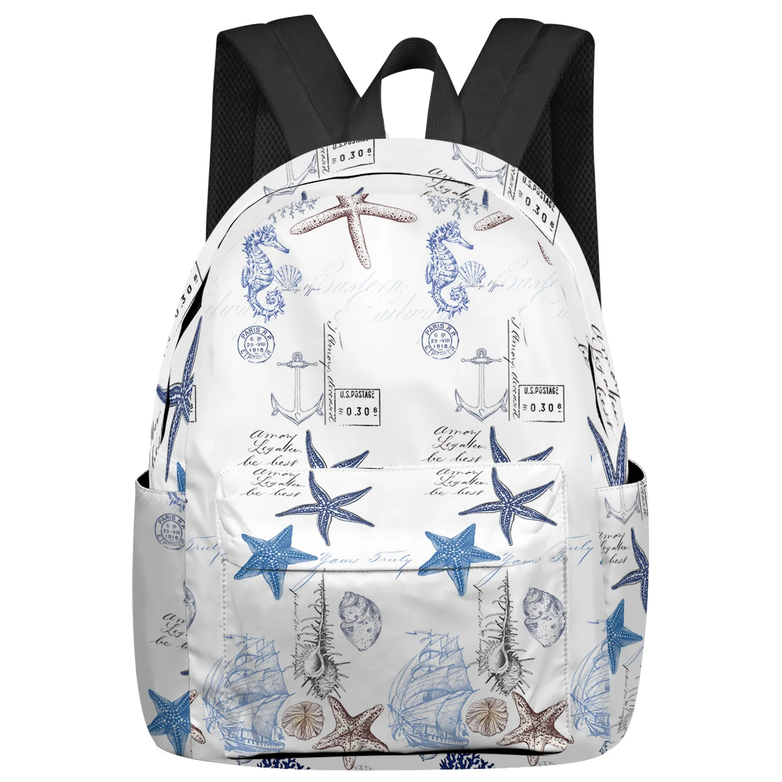 

Marine Texture Seashells Starfish Seahorse Backpacks Custom Student School Bags Laptop Backpack Men Women Female Travel Mochila