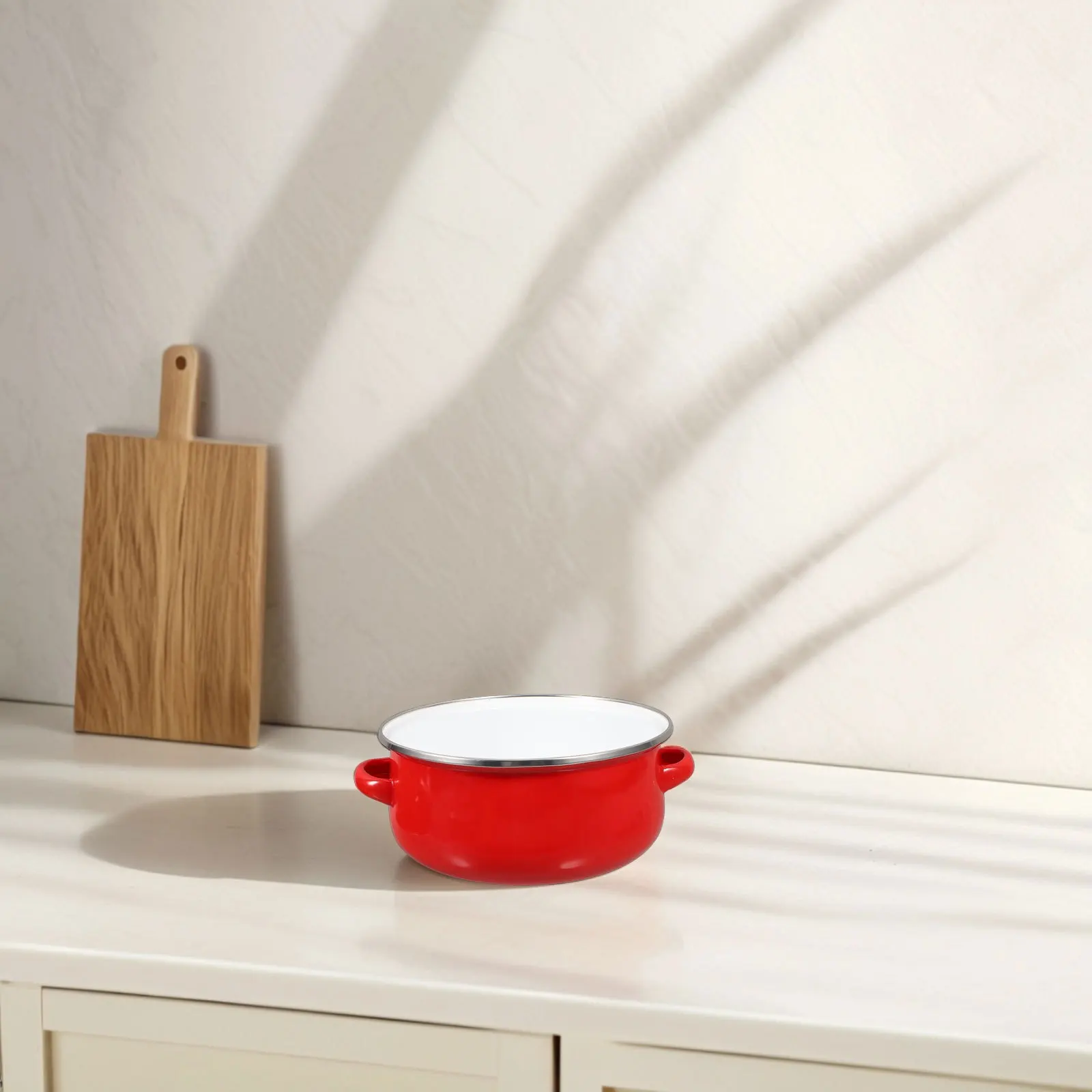 

Enamel Stew Pot Tomato Red Lid Dual Handles Multifunctional Home Soup Stew Cooking Pot Easy Clean Heat Preservation