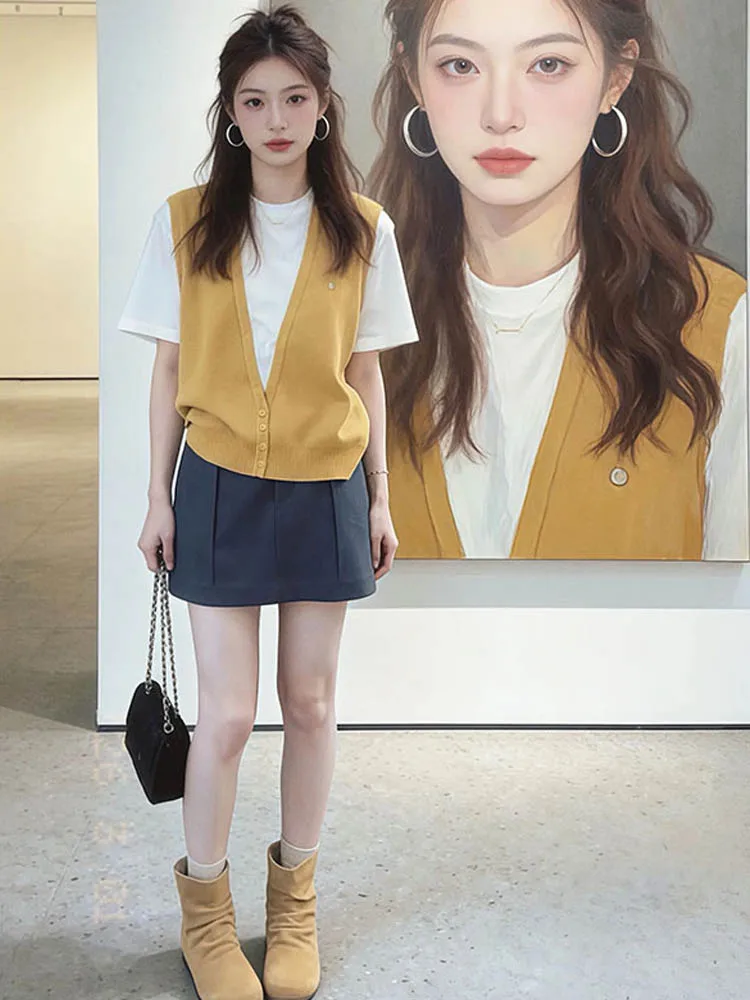 

Summer Fashion Set Women's Short Half-length Skirt And Top Splicing Design Breathable Casual Style Comfortable Fit Size