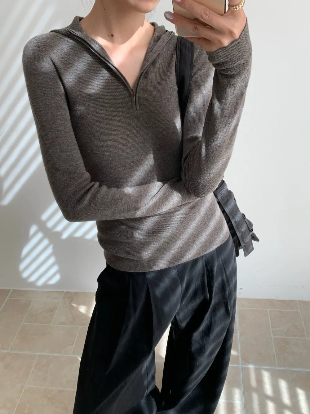Seamless Hooded Knitted Long-sleeved Zippered Half-front Hooded Sweater