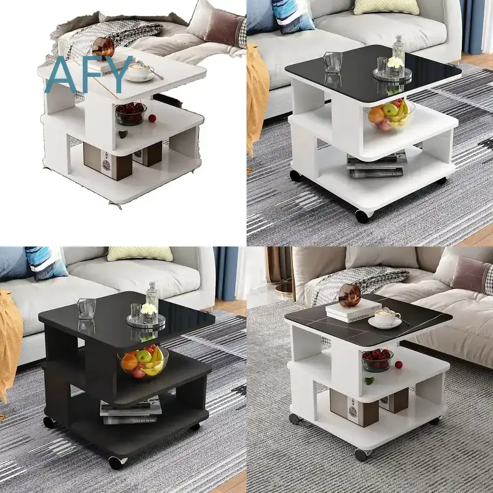Simple Rounded Corners Modern Tempered Glass Square Table for Sofa Side Bedroom Mobile Small Tea Table for Living Room Home