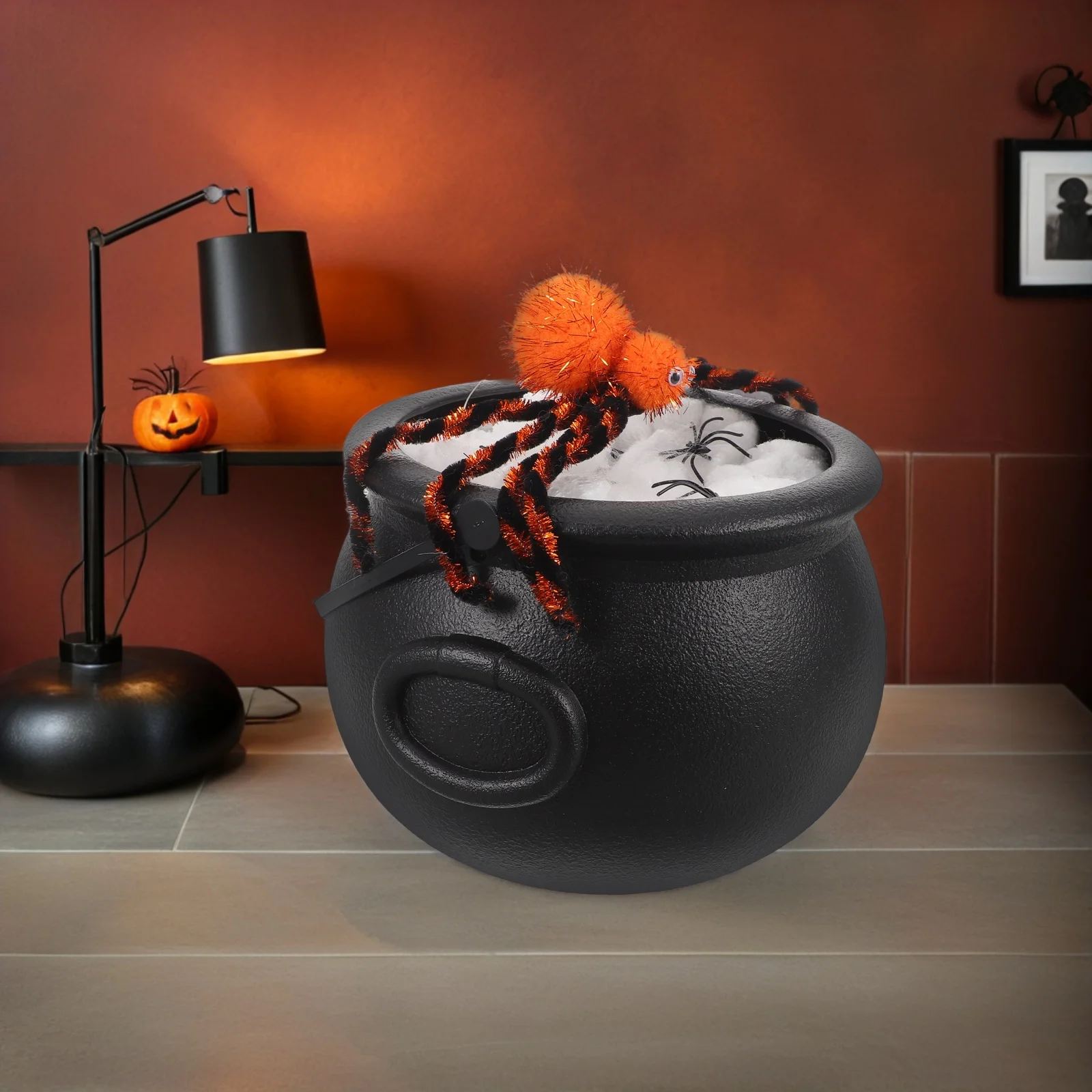 

1Set Lighted Halloween Cauldron Small Plastic Witch Pot Glowing Spider Waterproof LED Lights Indoor Outdoor Decor Party