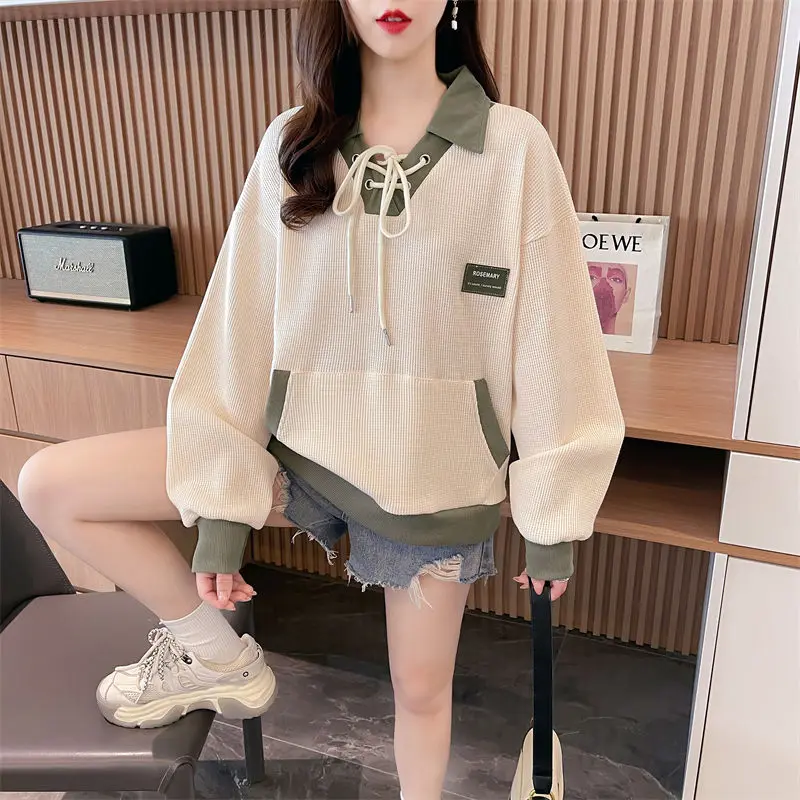 

Женские толстовки с капюшоном Fake Two Waffle, новая маленькая свободная тонкая короткая куртка в ленивом стиле, модная