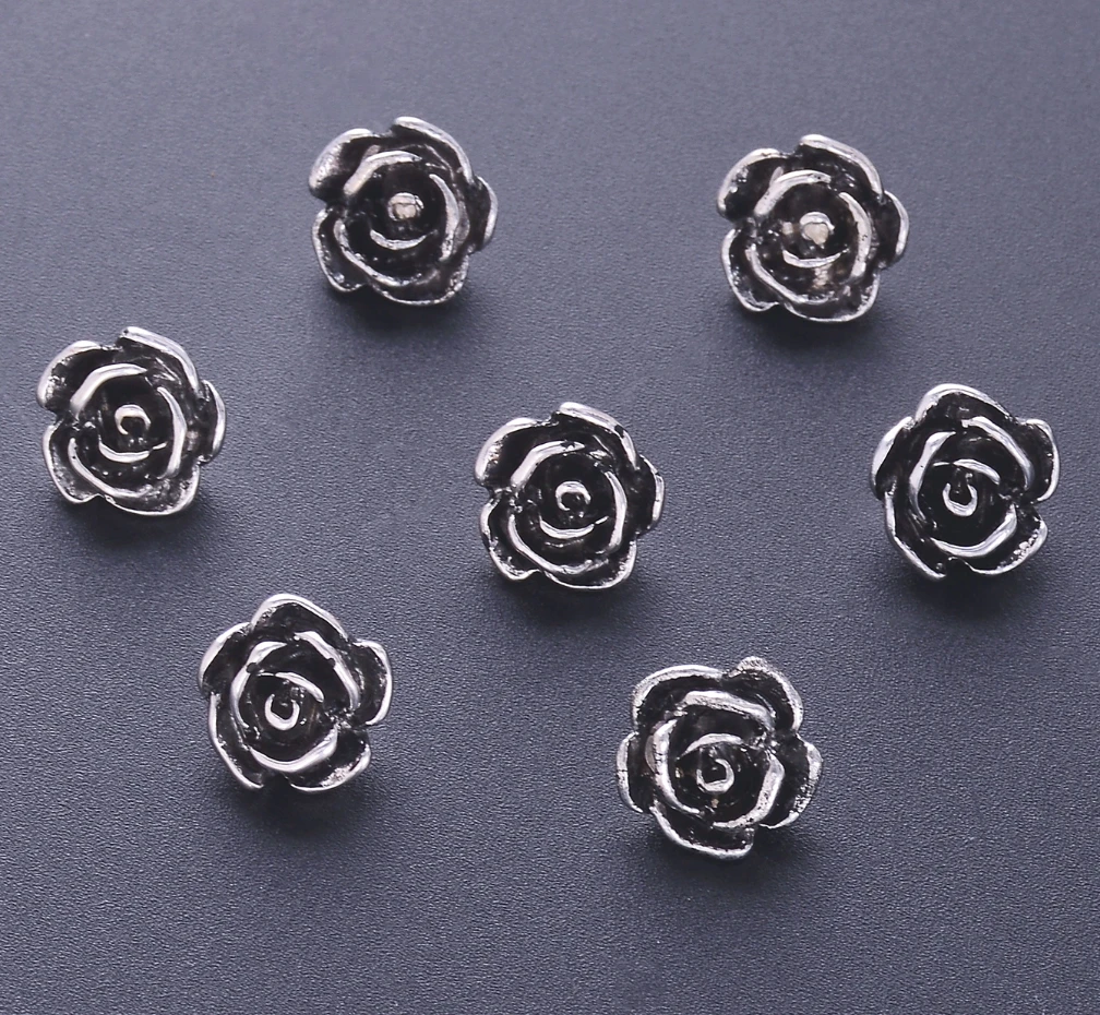 7pcs/Pack Vintage Rose Flower Metal Buttons For Shank Woolen Coat Dress DIY Shoes Hats Decor Buttons Sewing Accessories