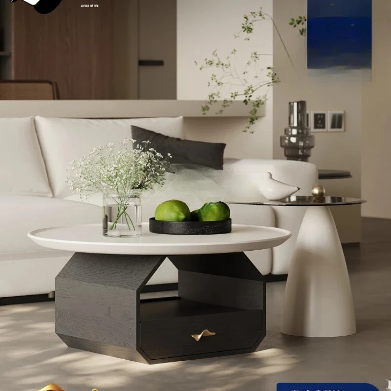 

French living room coffee table 2024 new high-end modern minimalist size round coffee table combination