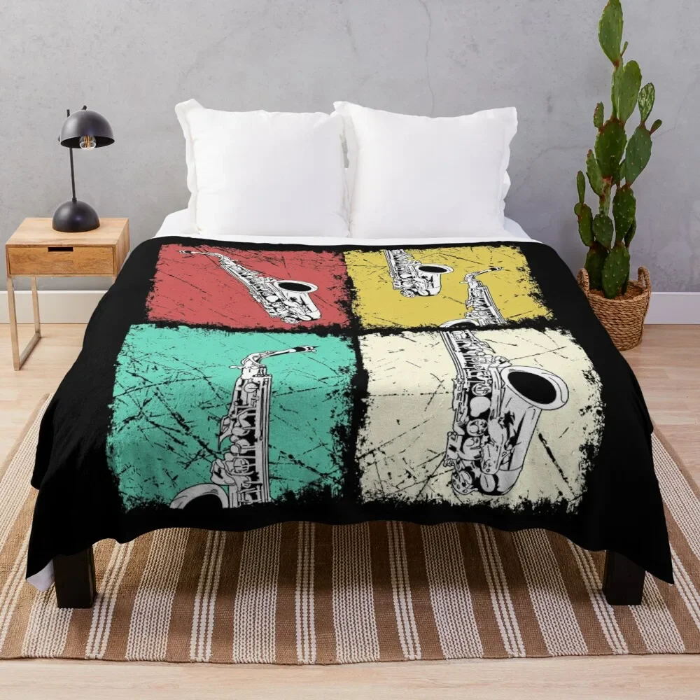 

Saxophonist Gift Men Women Jazz Music Saxophone Throw Blanket Personalized Gift Plaid on the sofa halloween Blankets