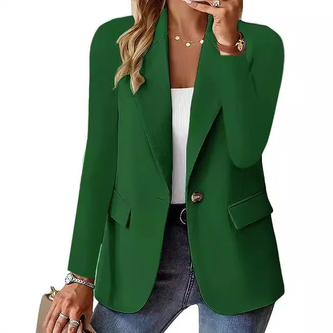 Casual Office Lady Blazer Fashion Lapel Long Sleeved One Button Solid Coat Spring Autumn New Elegant Commuter Women's Wear