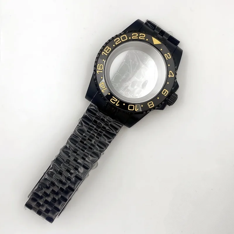 40MM Black for GMT Case Strap Bezel Set Sapphire Glass for NH34/NH35 Caliber Modifications