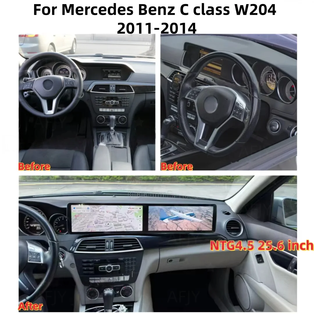 For Mercedes Benz C Class W204 2011-2014 Carplay Dual Screen Android Multimedia Video Player GPS Car Radio Navigation Head Unit