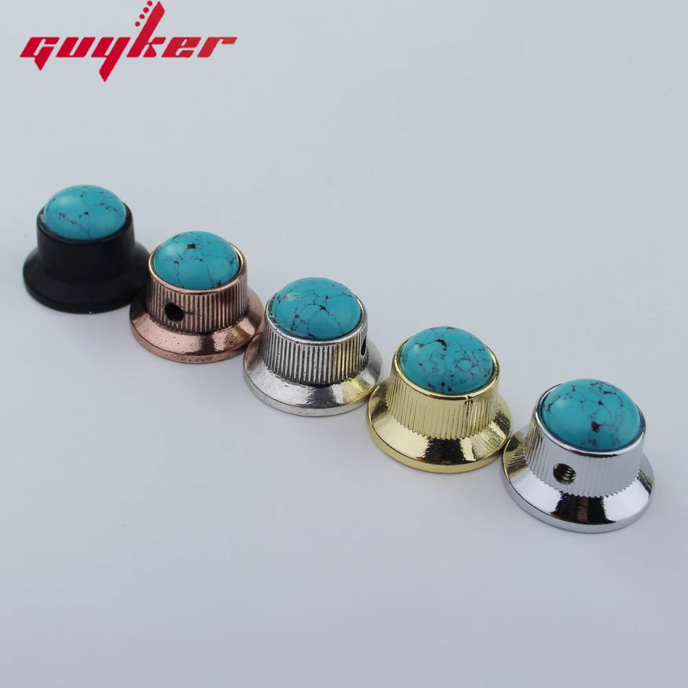 3 PCS Guyker Potentiometer Knob Electric Guitar Bass Metal Control Volume Knob Hat Type Blue Turquoise Surface