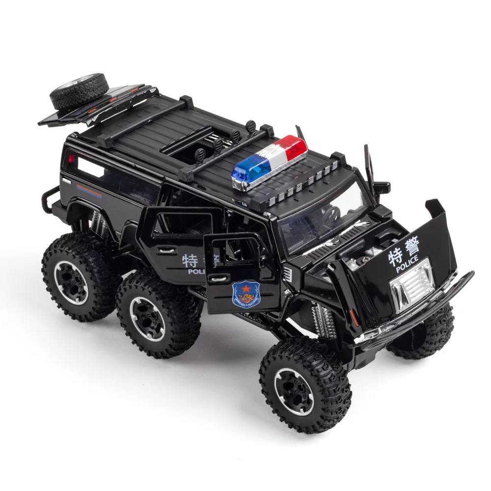 1:32 Hummer Police Car Alloy Car Model Diecasts Metal Toys Off-road Vehicles Simulation Sound Light Collectible Gifts A199