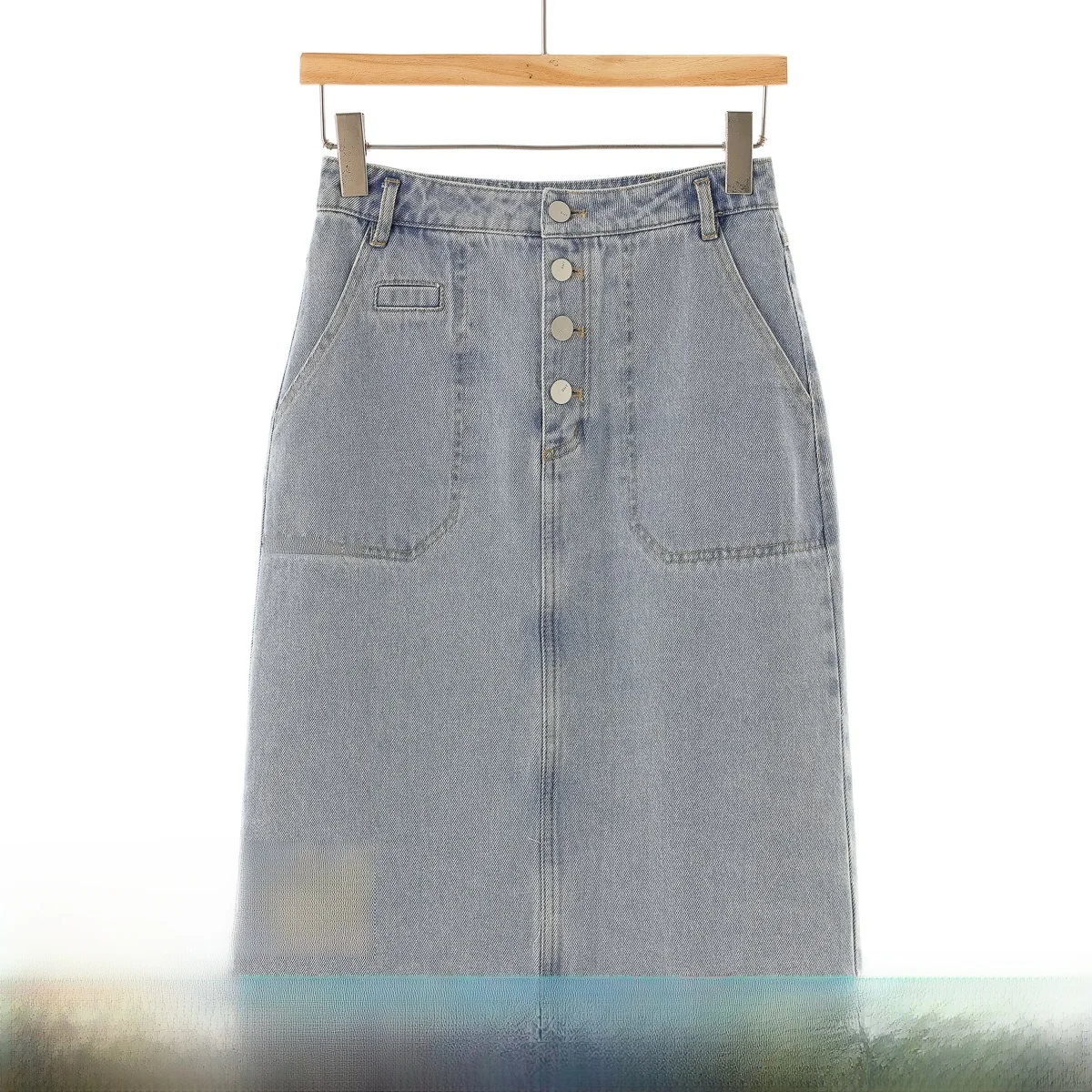 

Versatile Casual Cotton Color f-length Skirt with kets by West Lake Pavilion Summer 2025 Mid-waist A-line S...