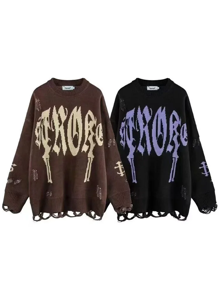 Women\'s sweater Tops Harajuku Sweater Women Gothic Vintage Ripped Grunge Jumper Streetwear Korean Y2k Oversize Hiphop Pullover