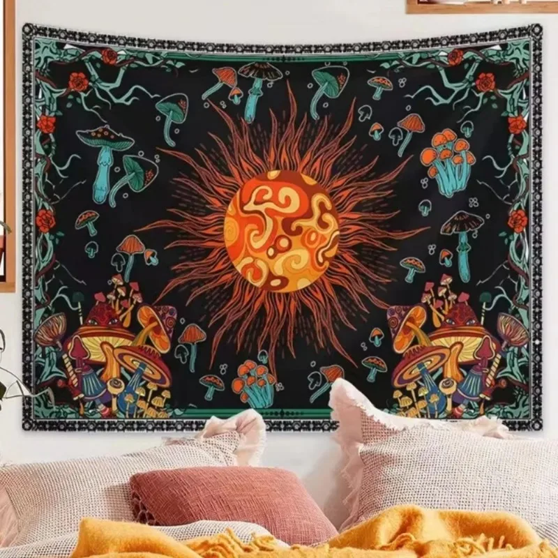 1pc A Large Fantasy Mandala Flower AndPlant Tapestry Adorned with Eerie EyesAnd a Background cloth Burning In TheSun