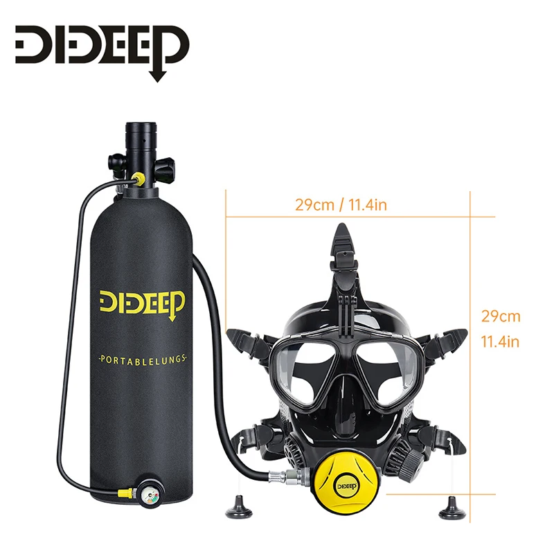 Scuba Tank 1L Diving with Pump Snorkel Mask Portable Oxygen Cylinder Full Face Diving Mask Underwater Breath System