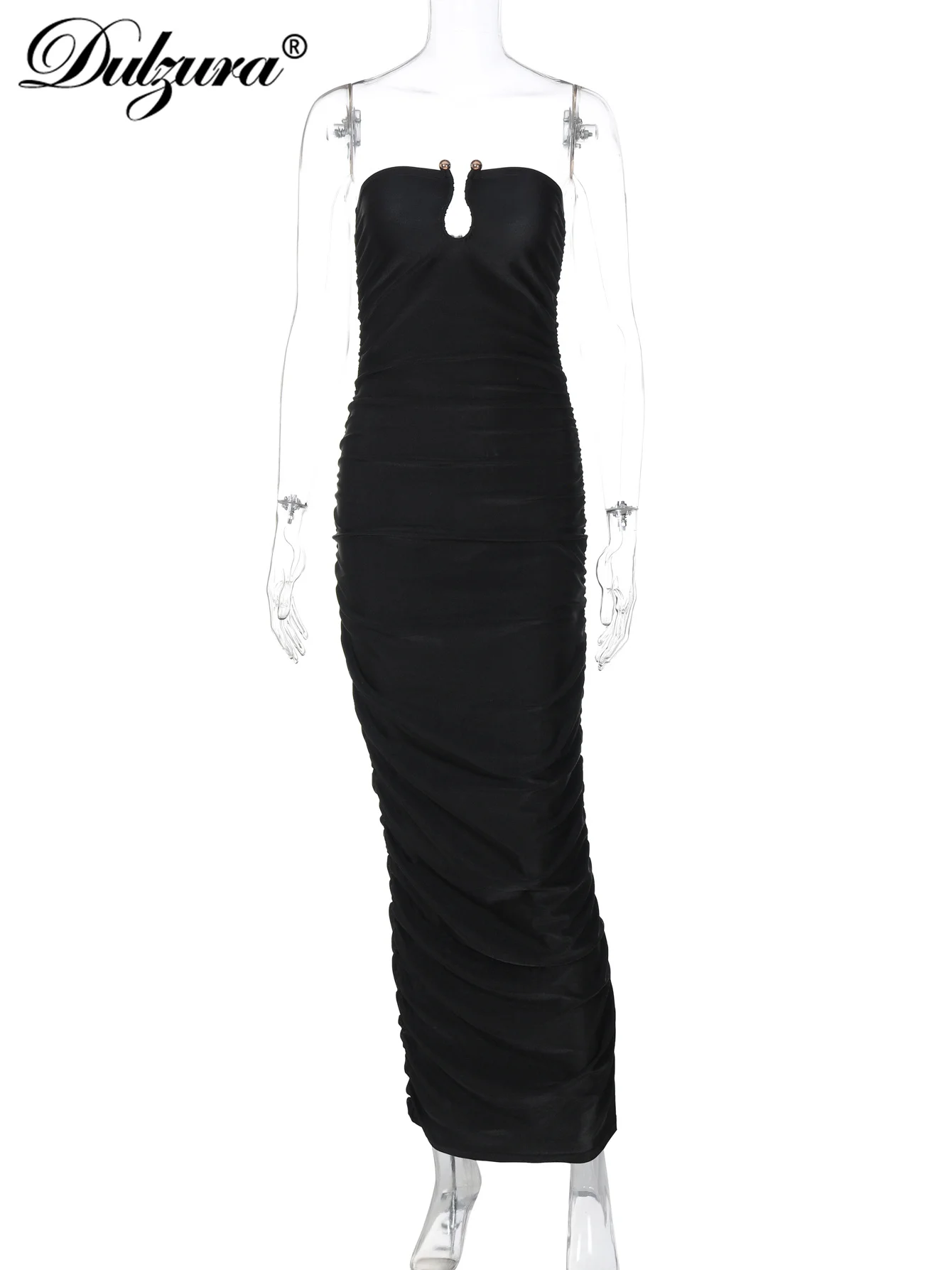 Dulzura mouwloze strapless geplooide maxi-jurk met knoop dames sexy elegante lange jurk feestclub kantoor lente zomer