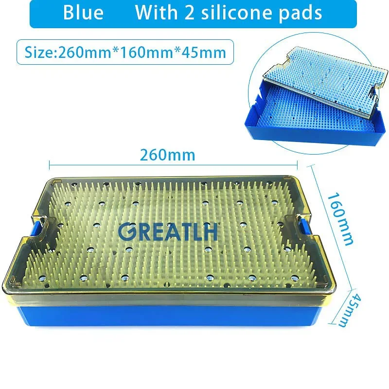 Double Layer Silicone Sterilization Tray Case with Silicone Mat Disinfecting Box Surgery Instrument