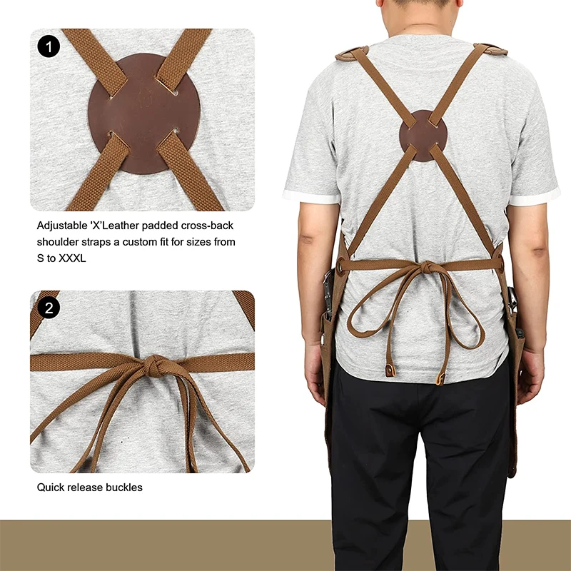 KOOGER Waxed Canvas Woodworking Tool Apron for Men Durable Waterproof Work Apron With Pockets Adjustable Cross Back Straps