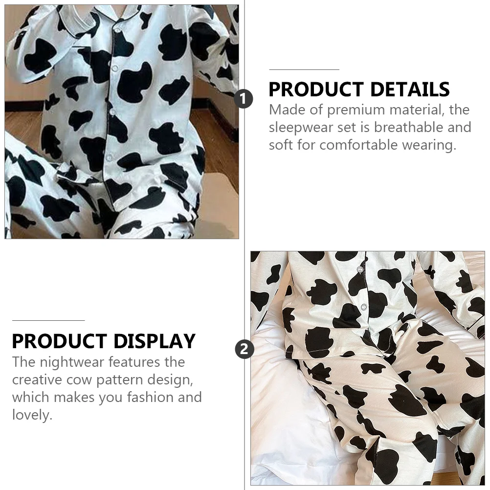 Women's Cow Pajamas Girls Pyjamas Long Sleeve Sleepwear Nightgowns for Dress Woman