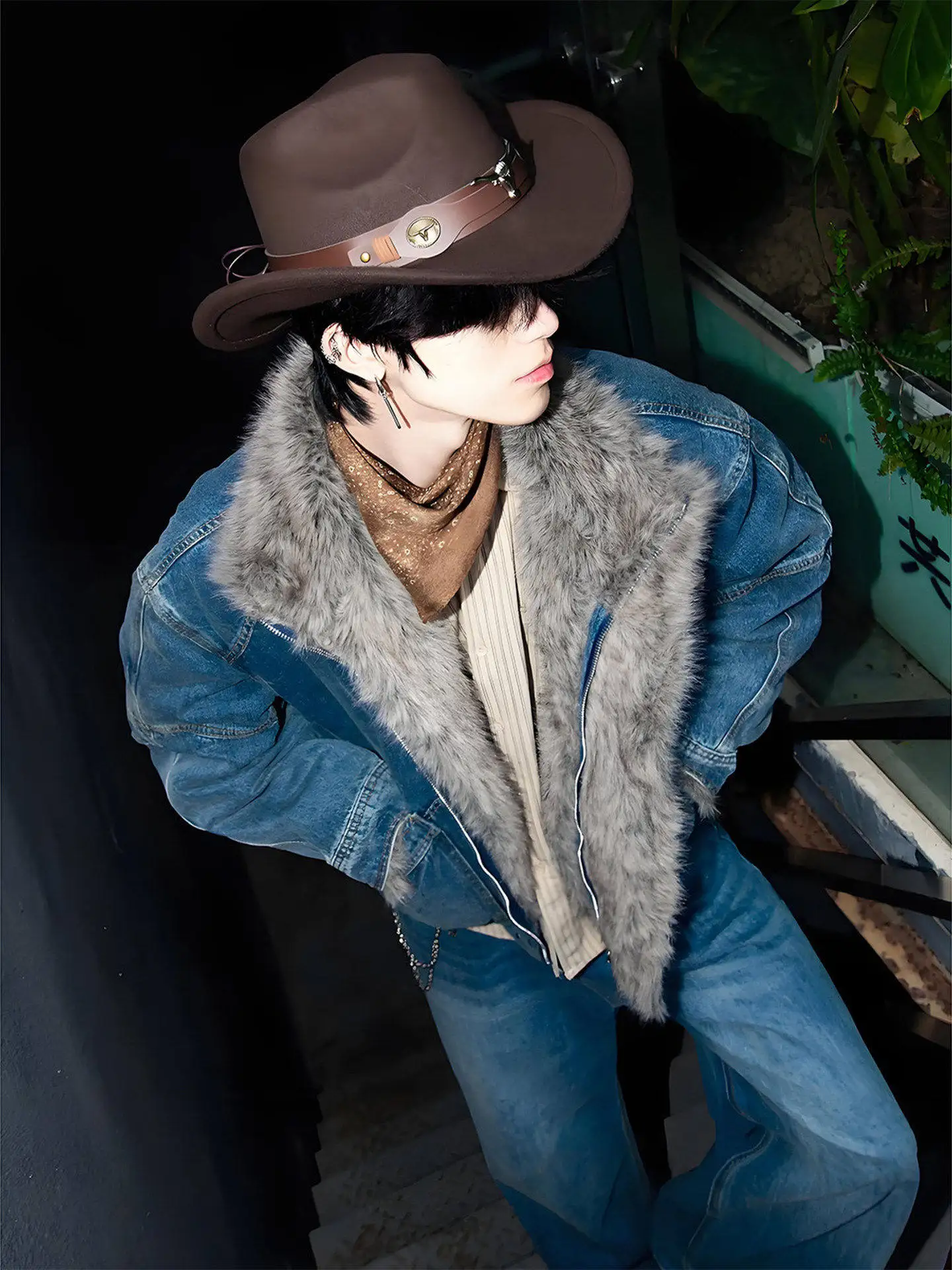 

Men's Thiened Cotton Jaet Denim Eagle Design Winter Coat Warm Flannel Casual Workwear Sli American Sle