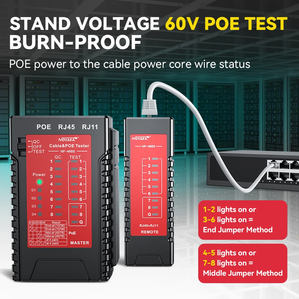 NOYAFA NF-468S Cable Tester RJ11 RJ45 Network Cable Detector Cat5 Cat6 Cable Continuity Fault Point Tester