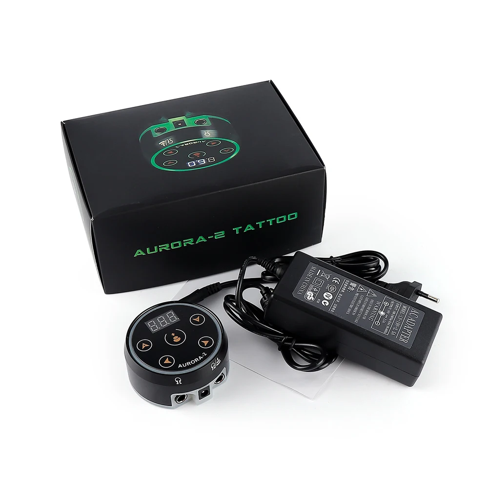 Aurora-2 Tattoo Pen Power Supply Mini LCD Display Tattoo Power Supply Daul Mode Switching RGB Colorful Light with Adapter